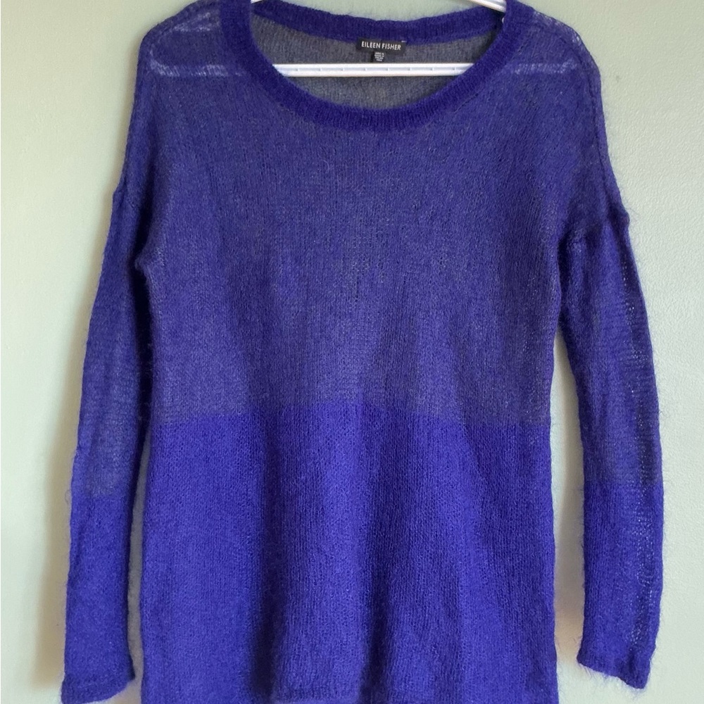Eileen Fisher Plaided Mohair Blend Two-Tone Purple Pullover Jewel neck Cobain